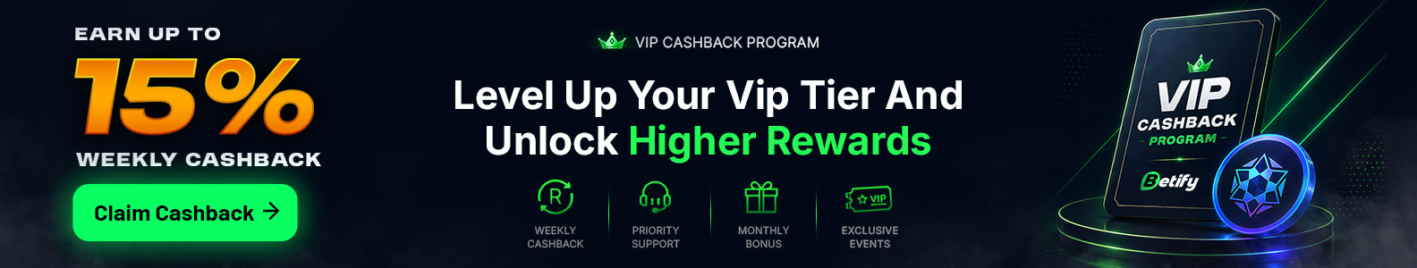 VIP cashback program with up to 15 percent weekly cashback
